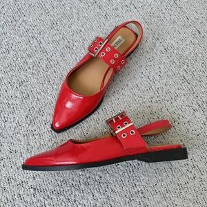 Steve Madden Red Leather Buckle Slingback Block Heel Sandals Size 8.5